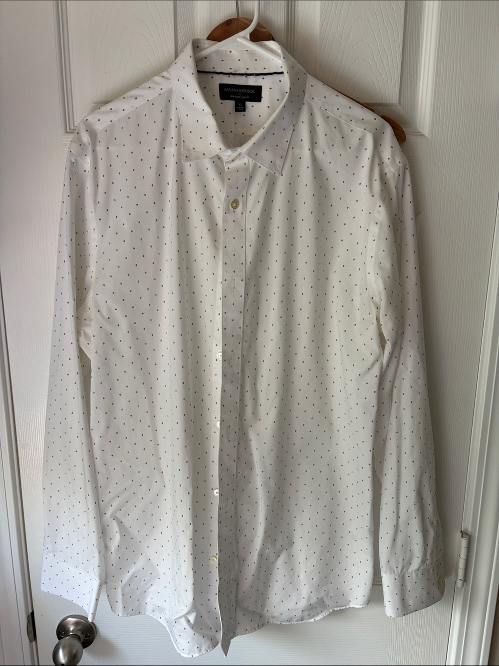 Banana Republic White Dress Shirt with Navy Micro-Dot